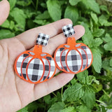 BOO Ghost Halloween Earrings Plaid Pumpkin Drop Earring