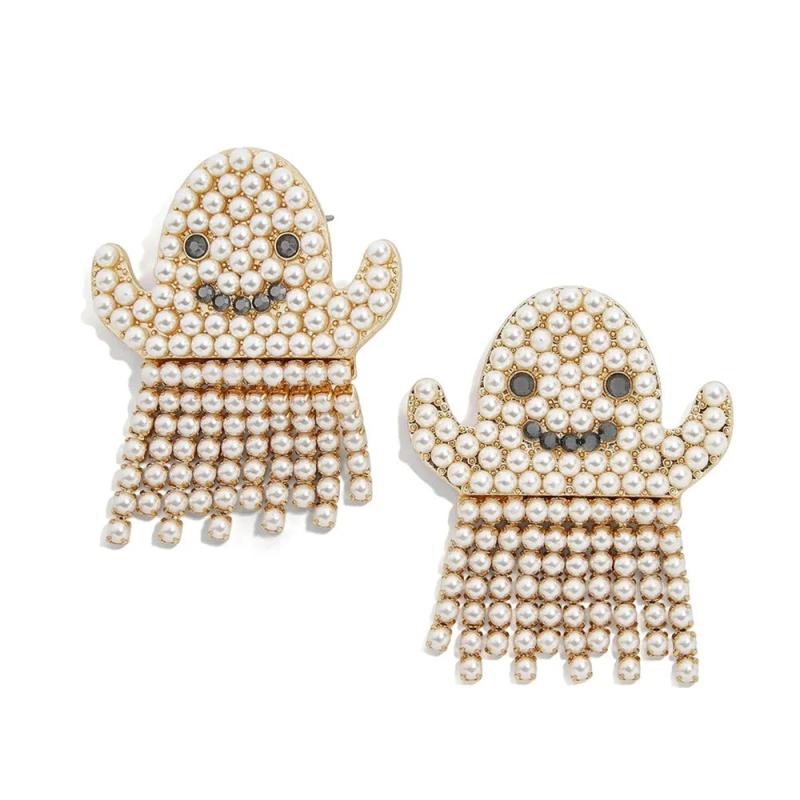 Halloween Horror Ghost Earrings Pearl Dangle