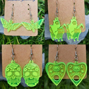Neon Green Acrylic Halloween Ghost Skull Earrings Women Fall Jewelry