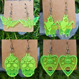Neon Green Acrylic Halloween Ghost Skull Earrings Women Fall Jewelry