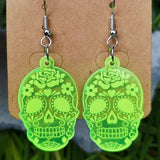 Neon Green Acrylic Halloween Ghost Skull Earrings Women Fall Jewelry