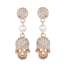 Punk Halloween Full Rhinestones Skull Drop Earrings