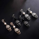 Punk Halloween Full Rhinestones Skull Drop Earrings