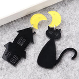 Halloween Moon Cat Drop Earrings Asymmetrical Dangle