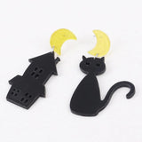 Halloween Moon Cat Drop Earrings Asymmetrical Dangle