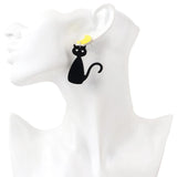 Halloween Moon Cat Drop Earrings Asymmetrical Dangle