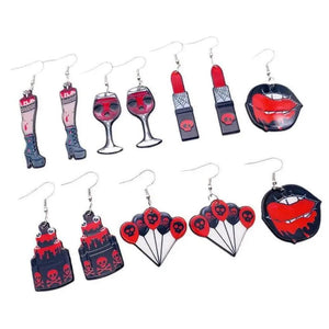 Red Acrylic Skull Lipstick Earrings for Women Goth Horror Halloween Earrings