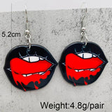 Red Acrylic Skull Lipstick Earrings for Women Goth Horror Halloween Earrings