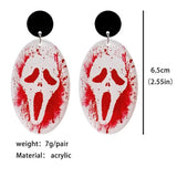 Blood Red Skull Dangle Earrings Halloween Jewelry