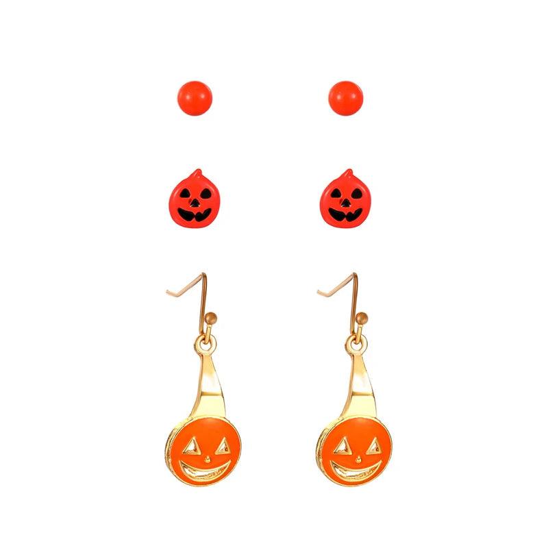 Halloween Earrings Set Bat Wings Pumpkin Witch Spider Ghost Acrylic Jewelry