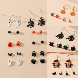 Halloween Earrings Set Bat Wings Pumpkin Witch Spider Ghost Acrylic Jewelry