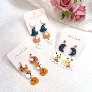 Halloween Pumpkin Hat Clay Earrings Funny Girl Polymer Clay Earrings