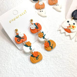 Halloween Pumpkin Hat Clay Earrings Funny Girl Polymer Clay Earrings