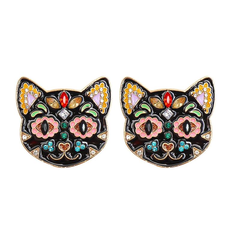 Halloween Evil Cat Crystal Earrings Party Jewelry Gift
