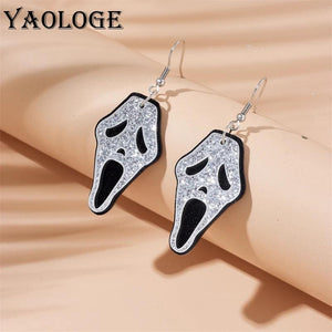 Spooky Skull Ghost Head Earrings Exaggerated Halloween Ear Jewelry