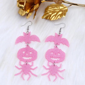 Exaggerate Long Bat Pumpkin Spider Shape Acrylic Women Earrings