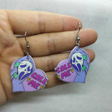 Yungqi Acrylic Heart Skull Dangle Earring Halloween Drop Earrings