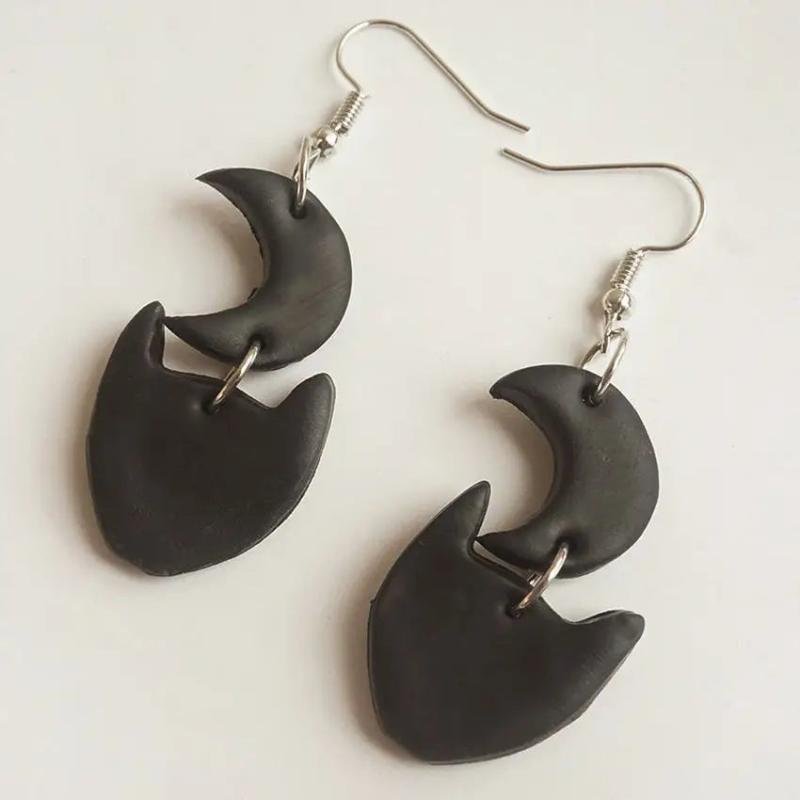 Halloween Polymer Clay Earrings Ghost Bat Pumpkin Moon Jewelry