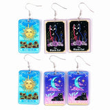 Halloween Cat Tarot Drop Earrings - Vintage Divination Card Dangle Jewelry