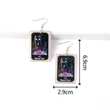 Halloween Cat Tarot Drop Earrings - Vintage Divination Card Dangle Jewelry