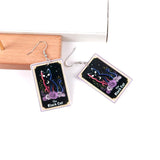 Halloween Cat Tarot Drop Earrings - Vintage Divination Card Dangle Jewelry