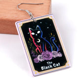 Halloween Cat Tarot Drop Earrings - Vintage Divination Card Dangle Jewelry
