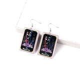 Halloween Cat Tarot Drop Earrings - Vintage Divination Card Dangle Jewelry