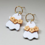 Halloween Flower Ghost Earrings for Women Thanksgiving Clay Pendant Jewelry