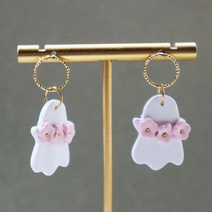 Halloween Flower Ghost Earrings for Women Thanksgiving Clay Pendant Jewelry