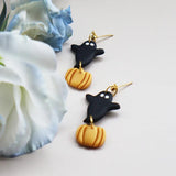 Polymer Clay Pumpkin Ghost Dangle Earrings Halloween Jewelry