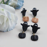 Polymer Clay Pumpkin Ghost Dangle Earrings Halloween Jewelry