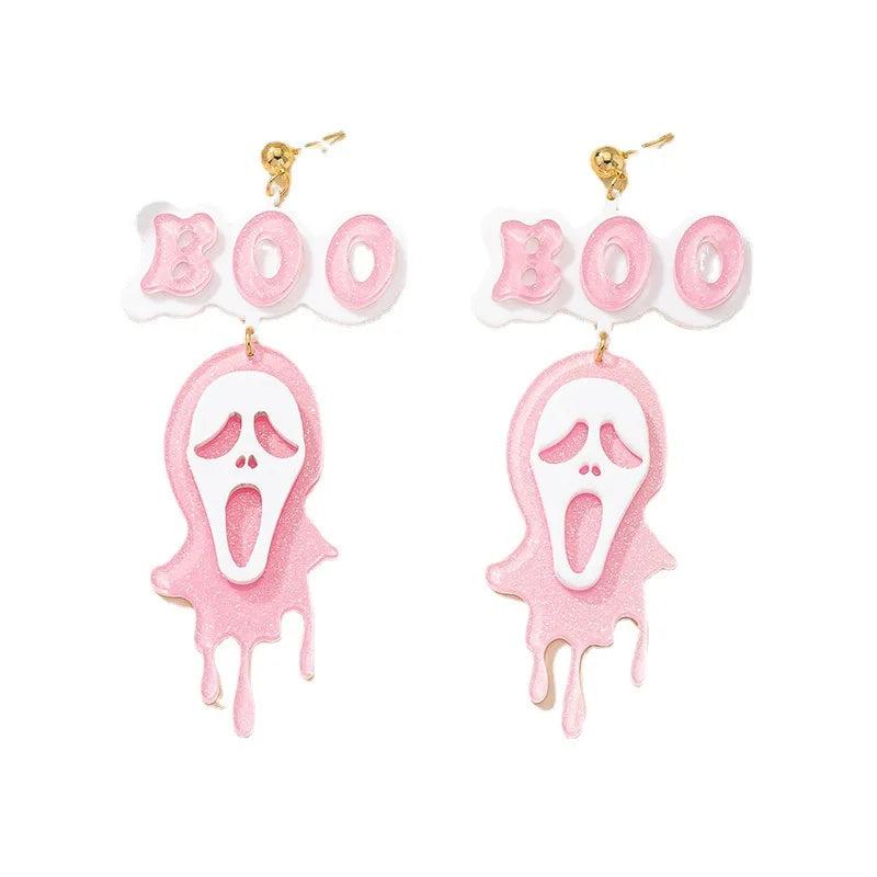 Funny Acrylic BOO Earrings for Women Fluorescent Powder Ghost Halloween Jewelry
