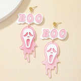 Funny Acrylic BOO Earrings for Women Fluorescent Powder Ghost Halloween Jewelry