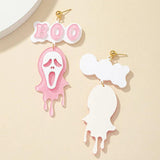 Funny Acrylic BOO Earrings for Women Fluorescent Powder Ghost Halloween Jewelry
