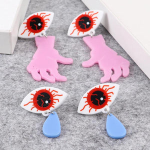 Acrylic Zombie Hand Blood Eye Dangle Earrings Gothic Jewelry