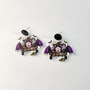 Rainbow Heart Pumpkin Bat Gnome Ghost Halloween Earrings