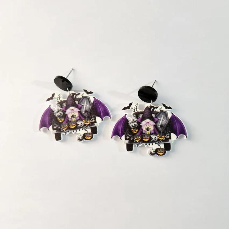 Rainbow Heart Pumpkin Bat Gnome Ghost Halloween Earrings