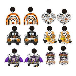 Rainbow Heart Pumpkin Bat Gnome Ghost Halloween Earrings
