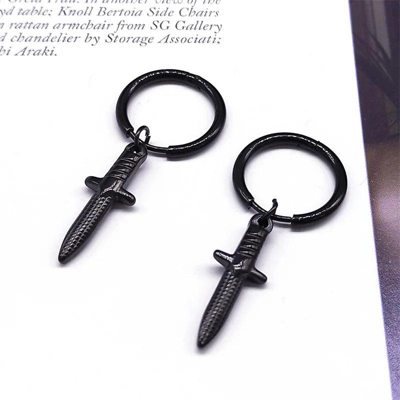 Harajuku Goth Hoop Earring Stainless Steel Dagger Drop Earrings