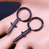 Harajuku Goth Hoop Earring Stainless Steel Dagger Drop Earrings
