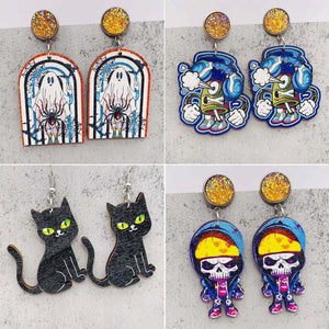 Halloween Wooden Cat Earrings for Women Holiday Jewelry