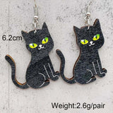 Halloween Wooden Cat Earrings for Women Holiday Jewelry