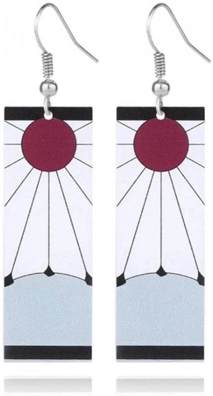 Demon Slayer Tanjiro Hanafuda Earrings Cosplay Jewelry Halloween Accessory