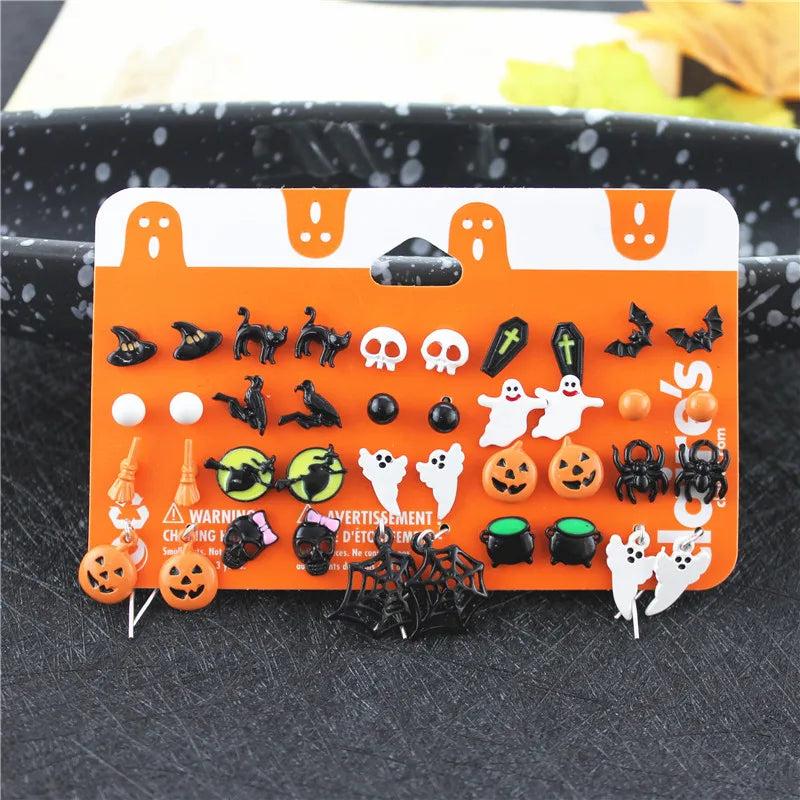 Nightmare Before Christmas Halloween Earrings Punk Skeleton Pumpkin Car