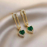Green Heart Earrings Sterling Silver Pin Women Jewelry