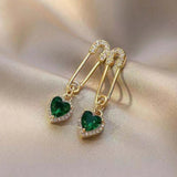 Green Heart Earrings Sterling Silver Pin Women Jewelry
