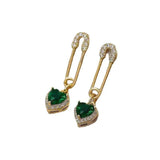 Green Heart Earrings Sterling Silver Pin Women Jewelry
