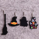Ghost Castle Halloween Earrings Witch Hat Broom Drop