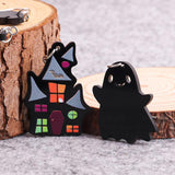 Ghost Castle Halloween Earrings Witch Hat Broom Drop