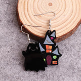 Ghost Castle Halloween Earrings Witch Hat Broom Drop